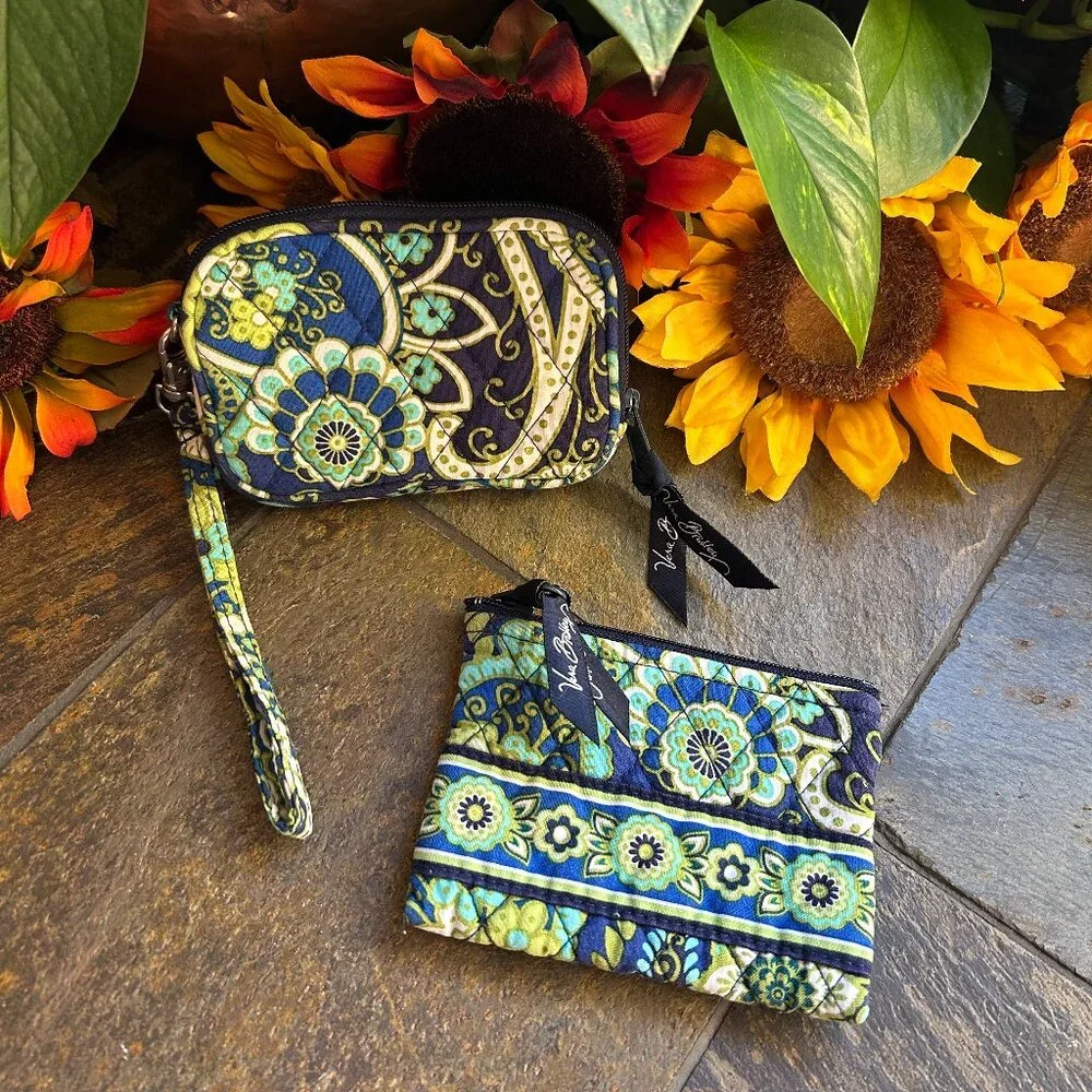 Vera Bradley Wristlet and Coin Purse Bundle in Rhythm and Blues Pattern